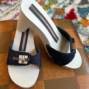 Tommy Hilfiger Palm  Dark Denim Slide Heels 9.5M